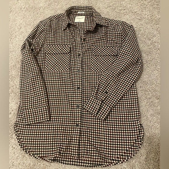Abercrombie Fall Plaid Flannel Oversized Shirt Jacket Burgundy Shacket - Picture 2 of 5